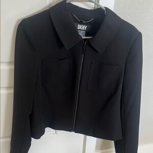 DKNY Black Cropped Blazer with Classic Collar
